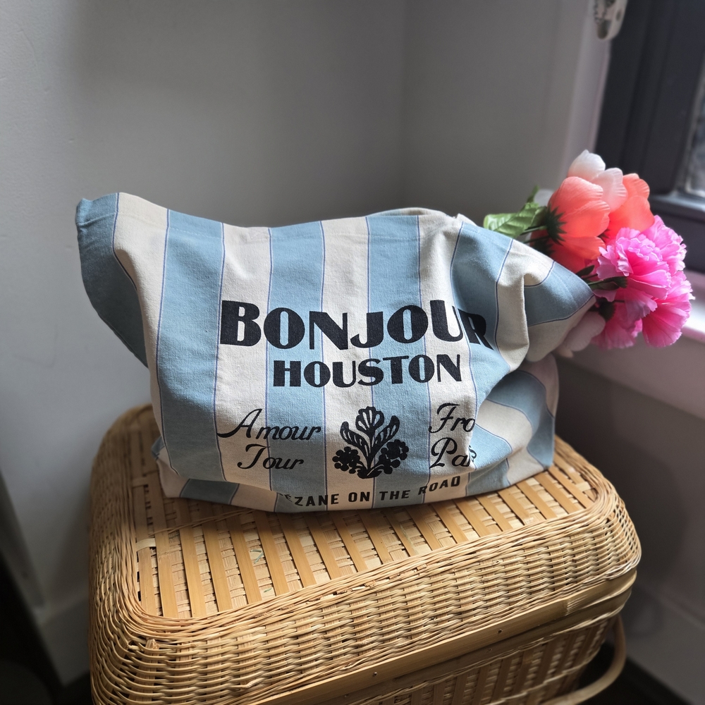 Sezane Blue and White Striped Canvas Pouch - Bonjour Houston